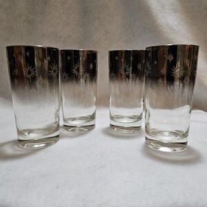 Vintage Kimiko Bar Set Silver Fade Highball Tumbler, Coasters & Caddy MCM